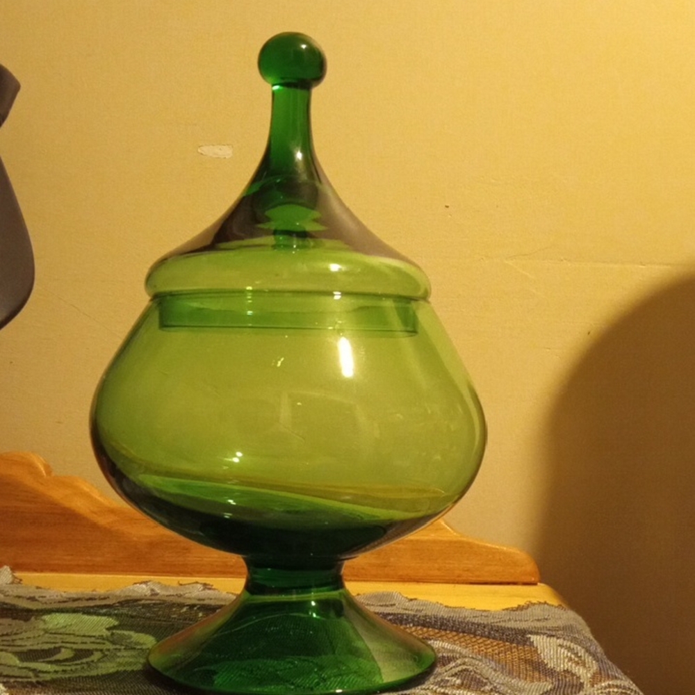 Green Glass Candy Dish